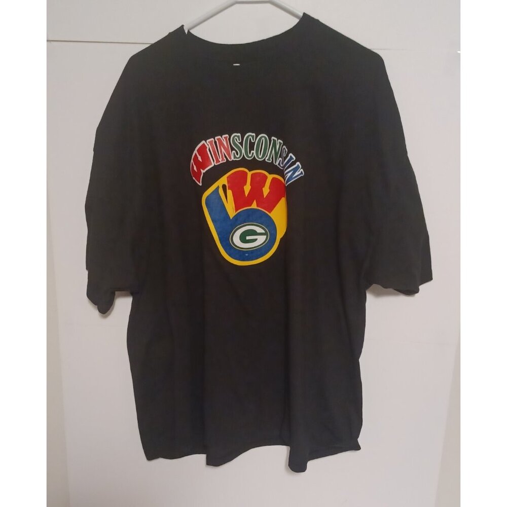 Wisconsin Sport Black T-Shirt  Packers Brewers Badgers  "ALL WISCONSIN" Size 3XL